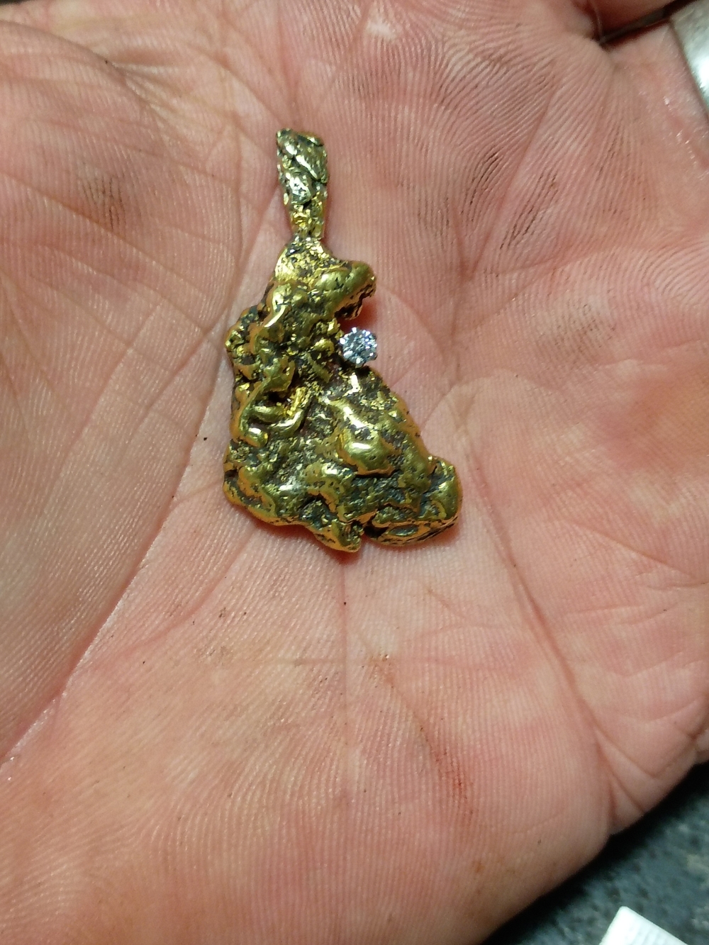 Alaskan Gold Nugget Pendant with Diamond Accent